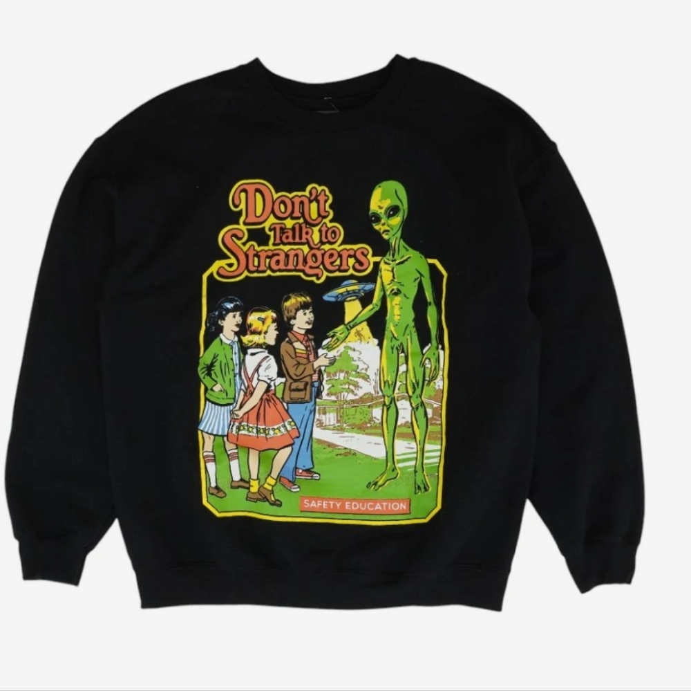 Steven Rhodes Dont Talk To Strangers Black Crewneck Sweater